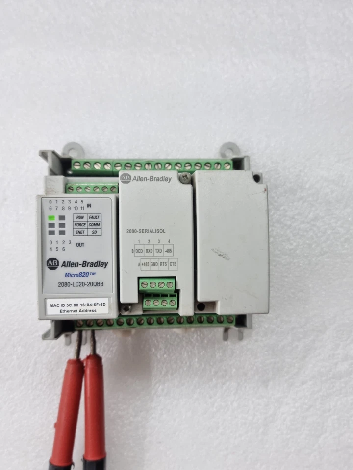 ALLEN BRADLEY MICRO820 2080-LC20-20QBB ETHERNET IP WITH 2080-SERIALISOL MODULE